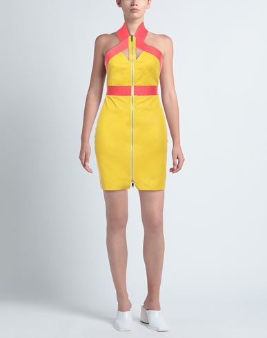 Woman Mini dress Mustard Size 10 Lambskin, Cotton, Elastane