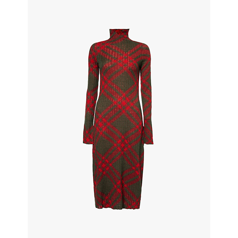 Womens Loch Ip Check Checked Long-sleeved Knitted Midi Dress