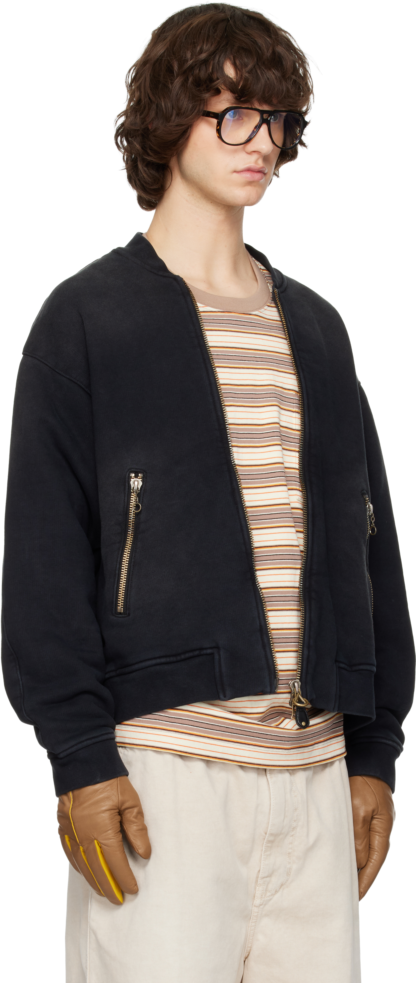 Black Faded Bomber Jacket