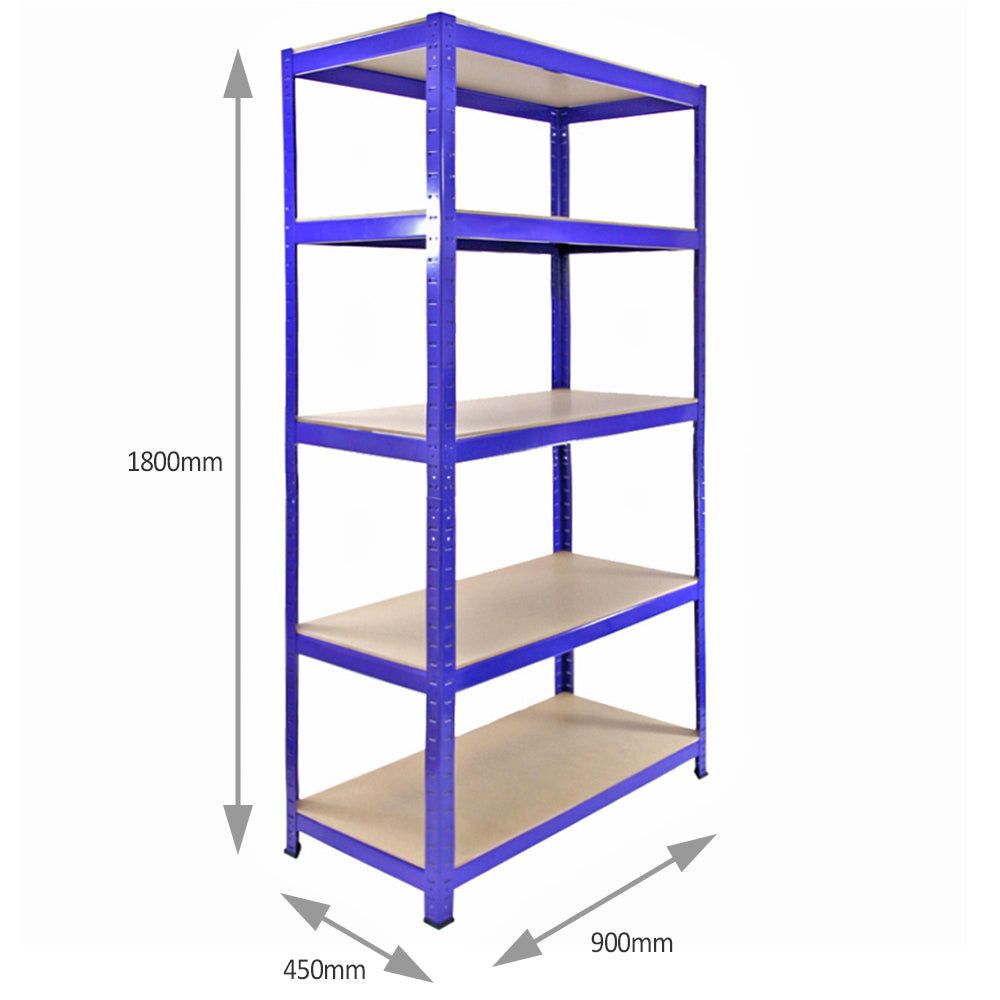 5 x 90cm Blue Warehouse Storage Bays / Garage Shed Shelving / Utility Rack + FREE Rubber Mallet