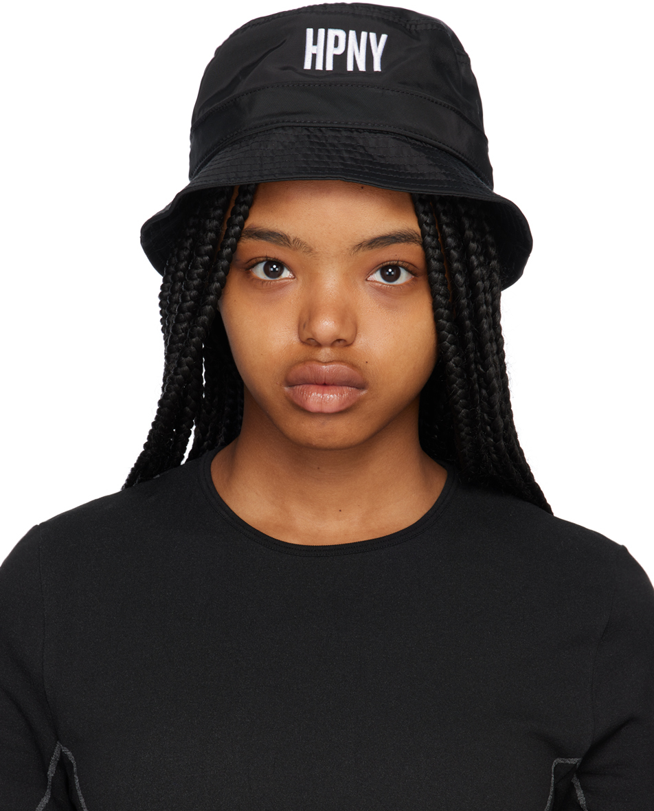 Black embroidered bucket hat