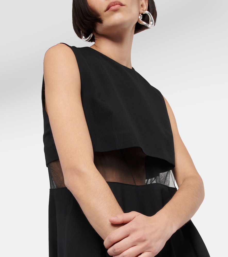 Mesh-trimmed wool midi dress