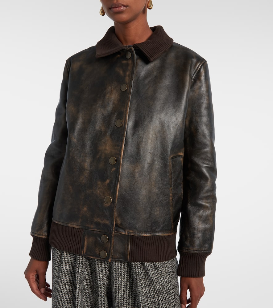 Shearling-trimmed leather bomber jacket