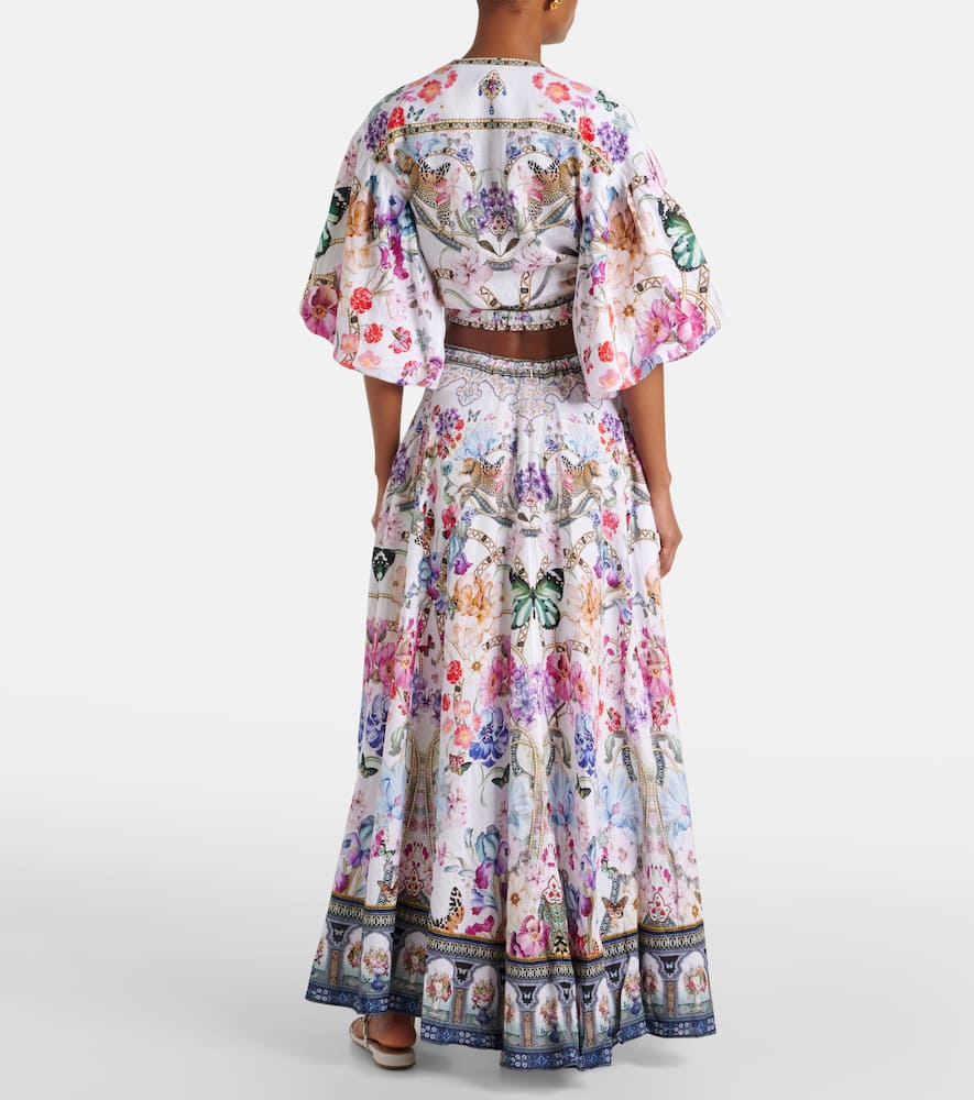 Camilla Crystal-embellished linen maxi skirt