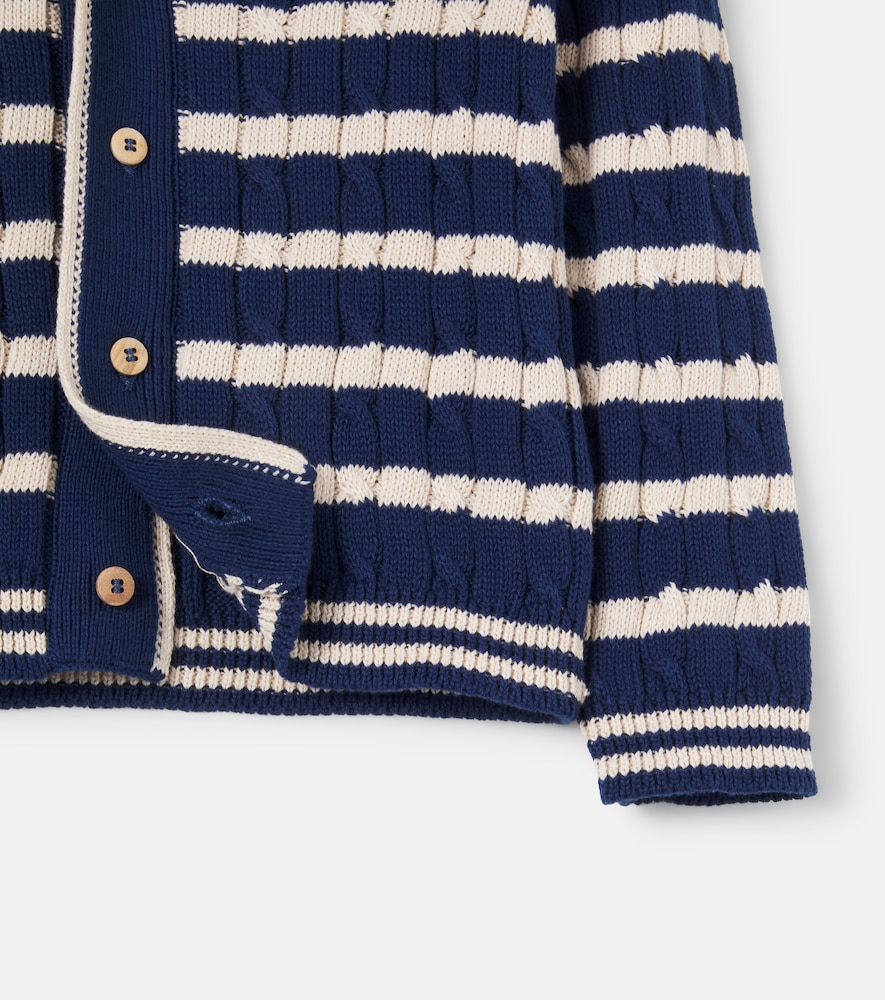 Cable-knit striped cotton cardigan