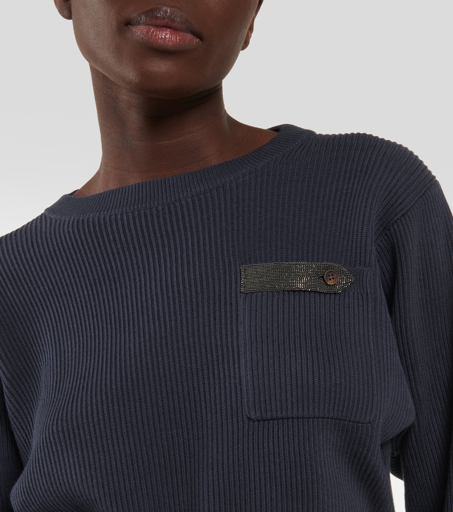 Cropped ribbed-knit cotton sweater