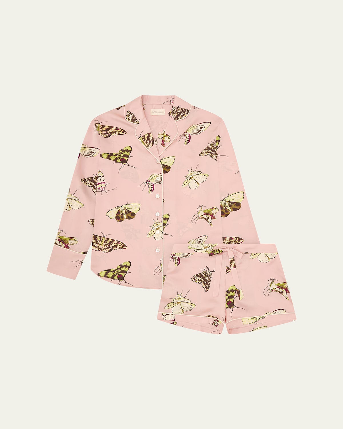 Alba Moth-Print Silk Satin Short Pajama Set
