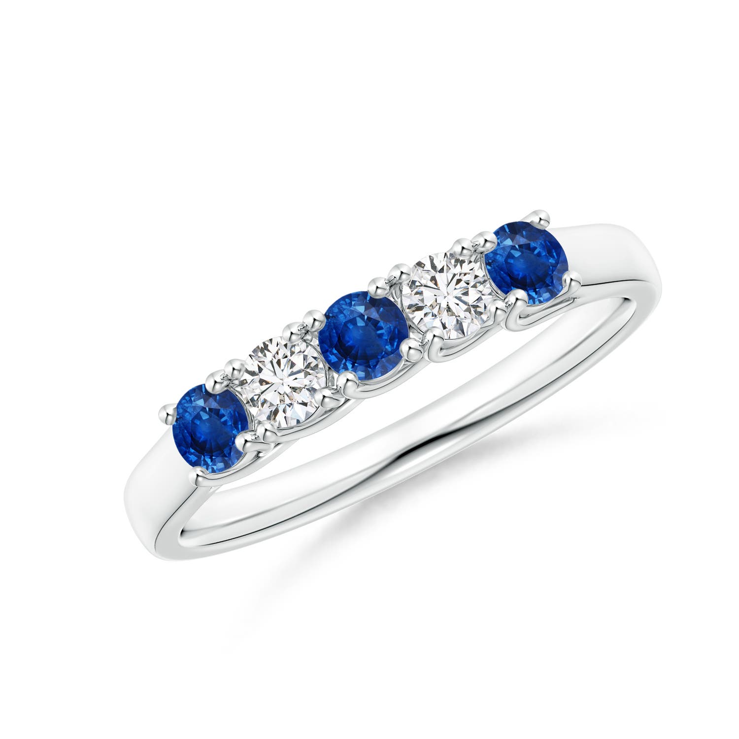 Angara 0.36 Carat Half Eternity Five Stone Sapphire and Diamond Wedding Band in 14K White Gold