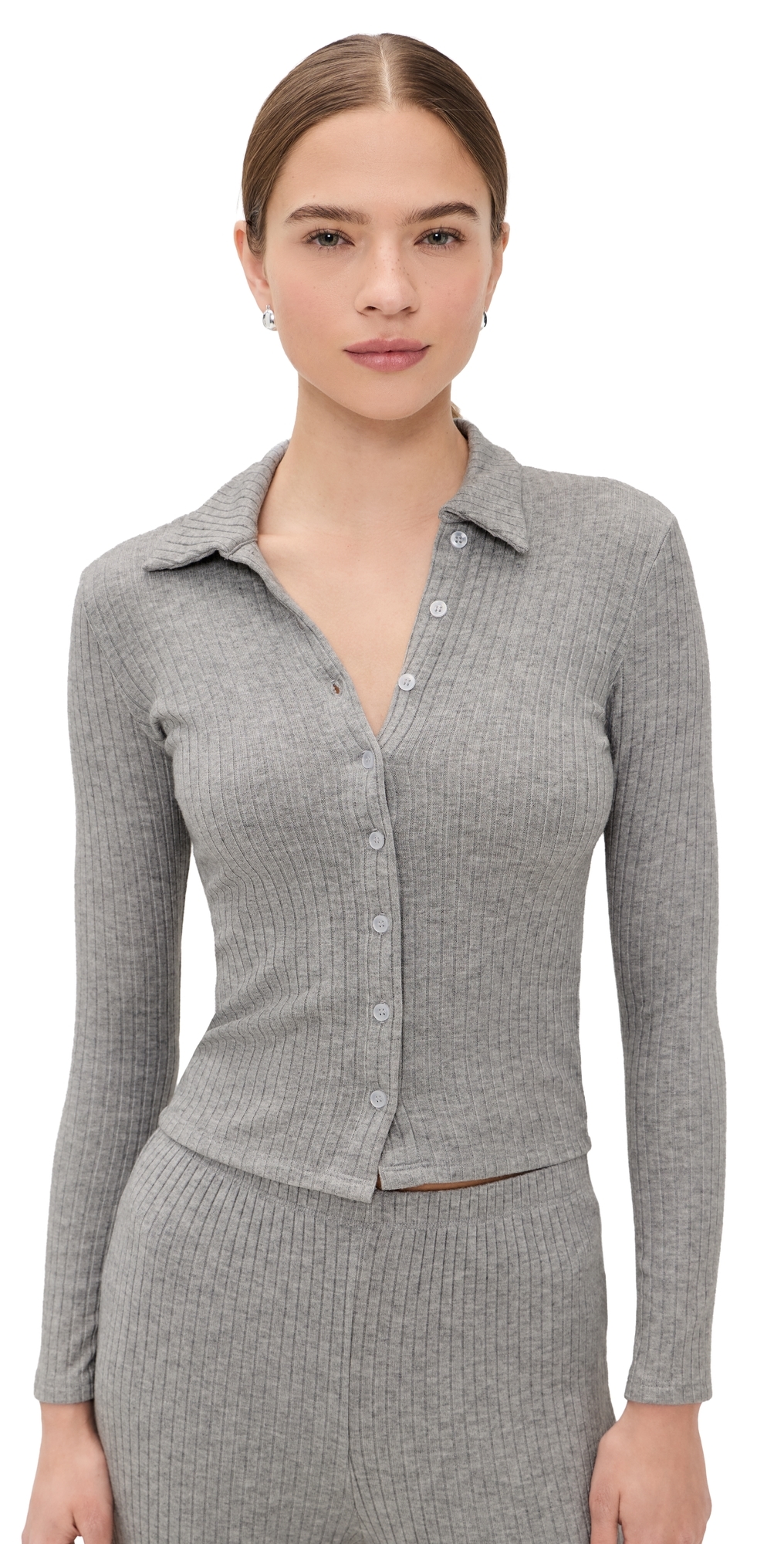 Mia Ribbed Cardigan Heather Grey