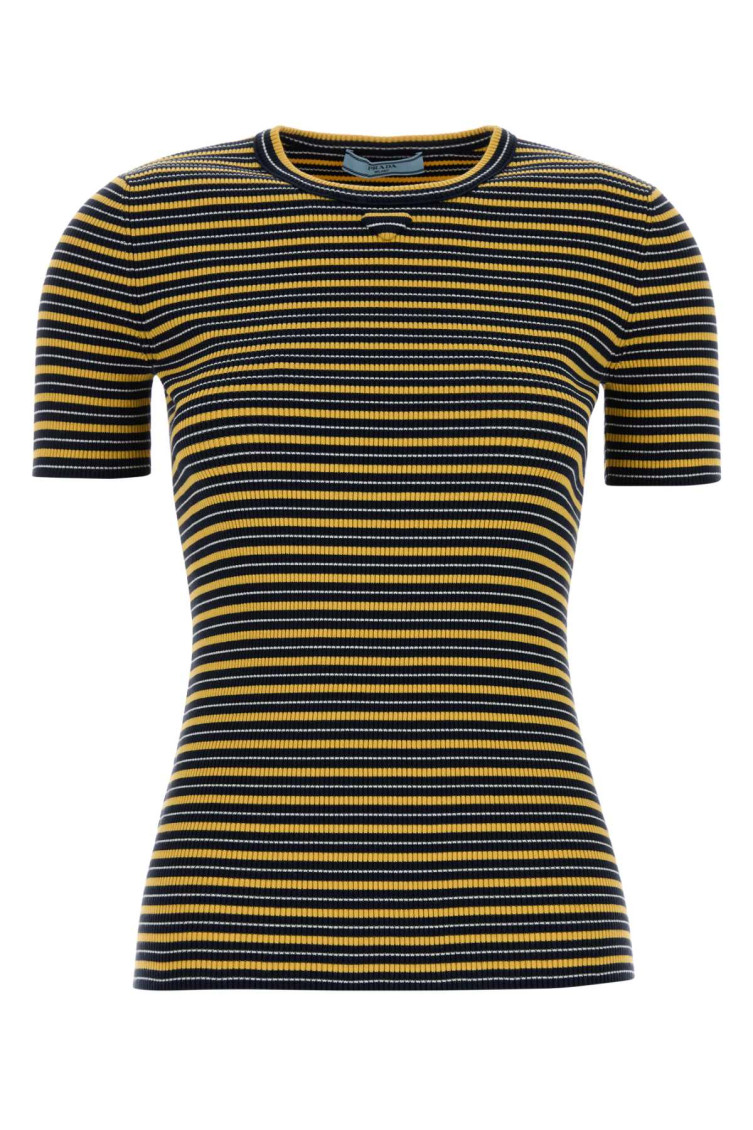 Prada - embroidered stretch cotton striped crew t shirt