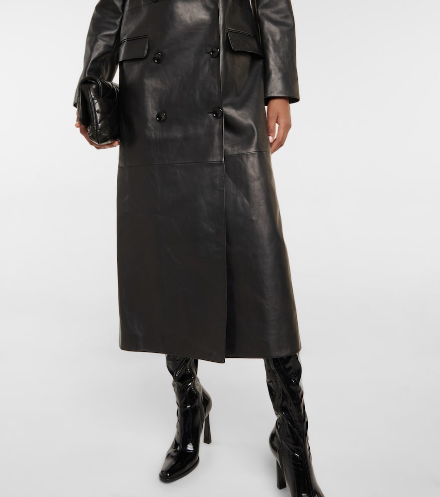 Double-breasted leather coat