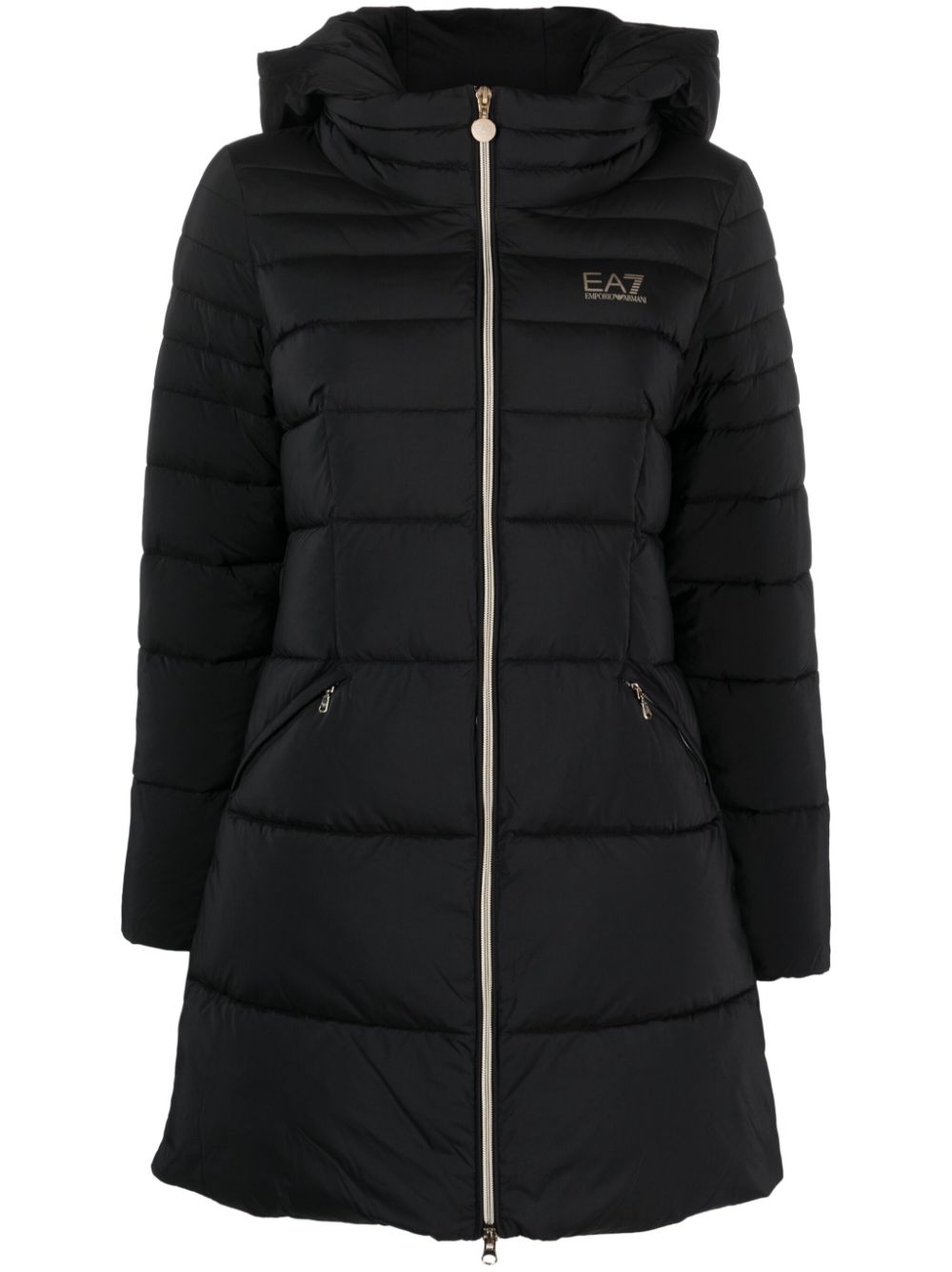 Logo-print hooded padded coat - Black
