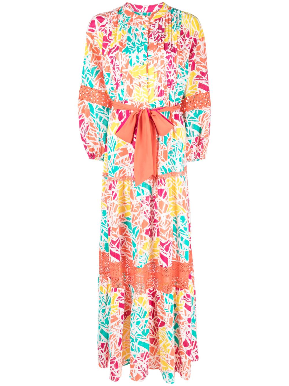 Graphic-print tied-waist dress - Orange
