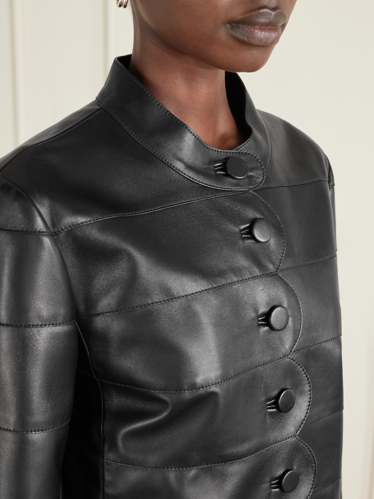 Rory Scalloped Leather Jacket - Black