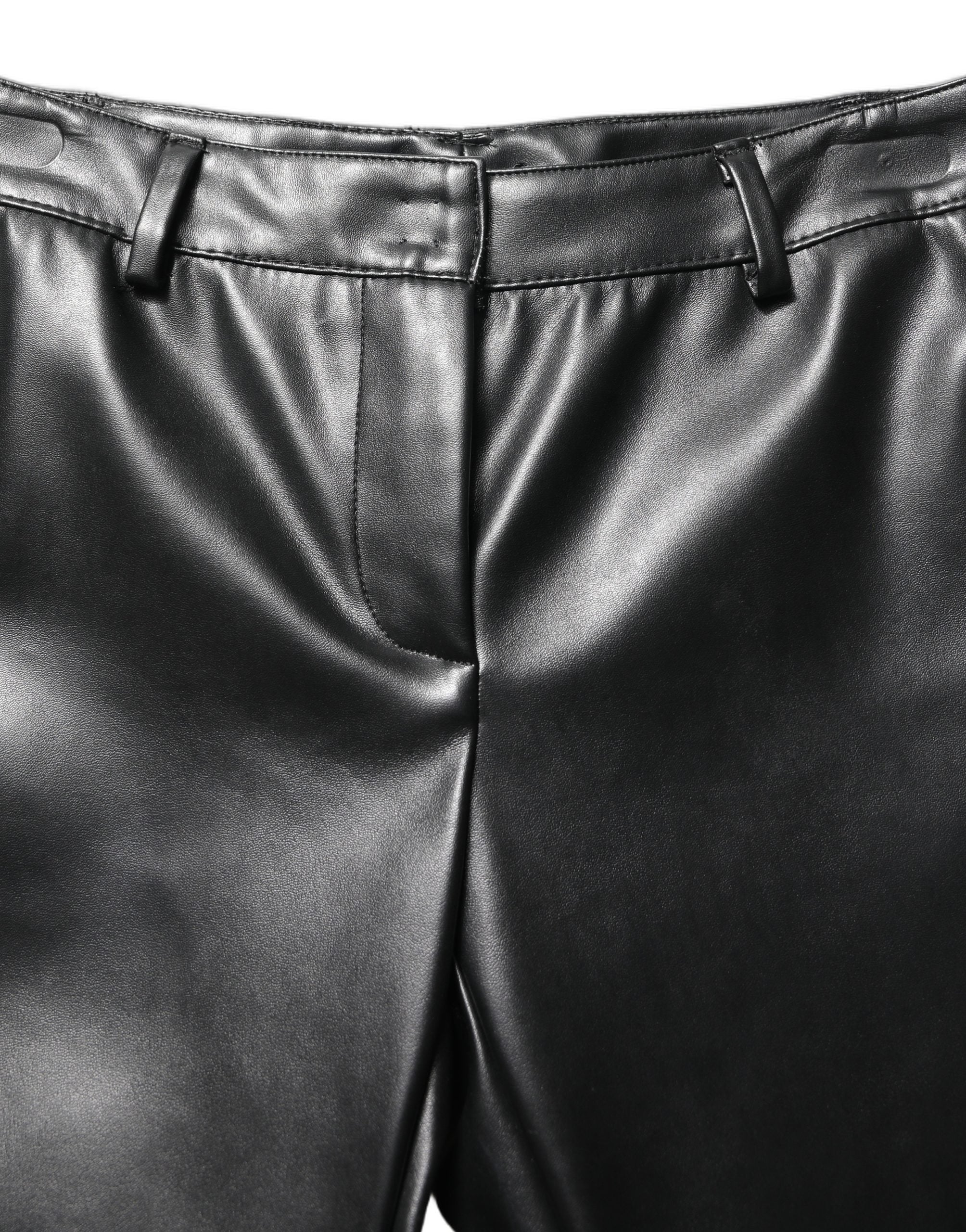 High-Waisted PU Leather Trousers — Black
