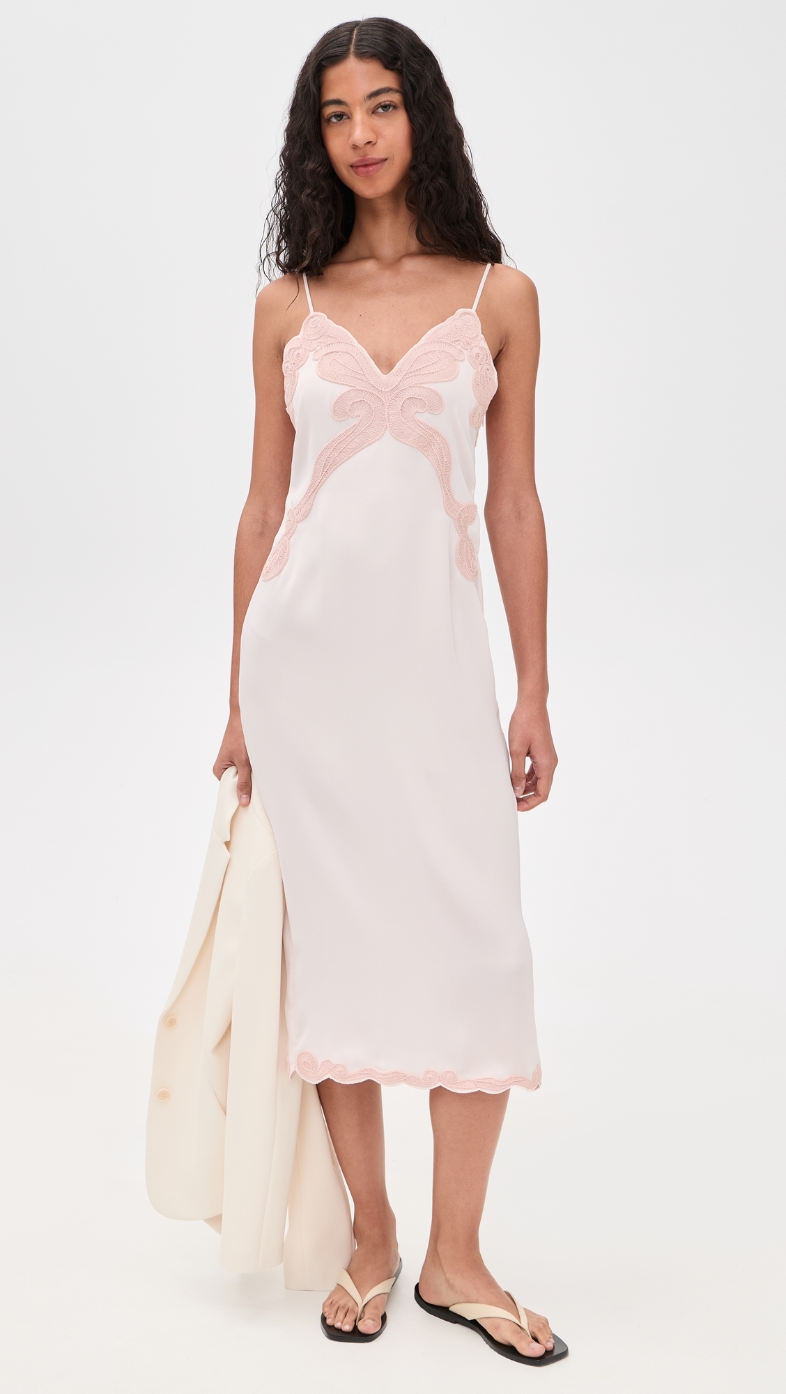 Ann Embroidered Slip Dress Blush