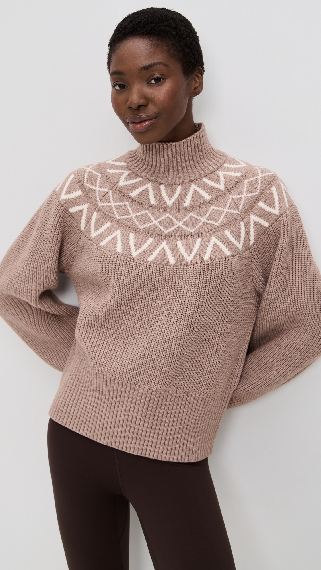 Marcie Fair Isle Yoke Knit Sweater Light Taupe