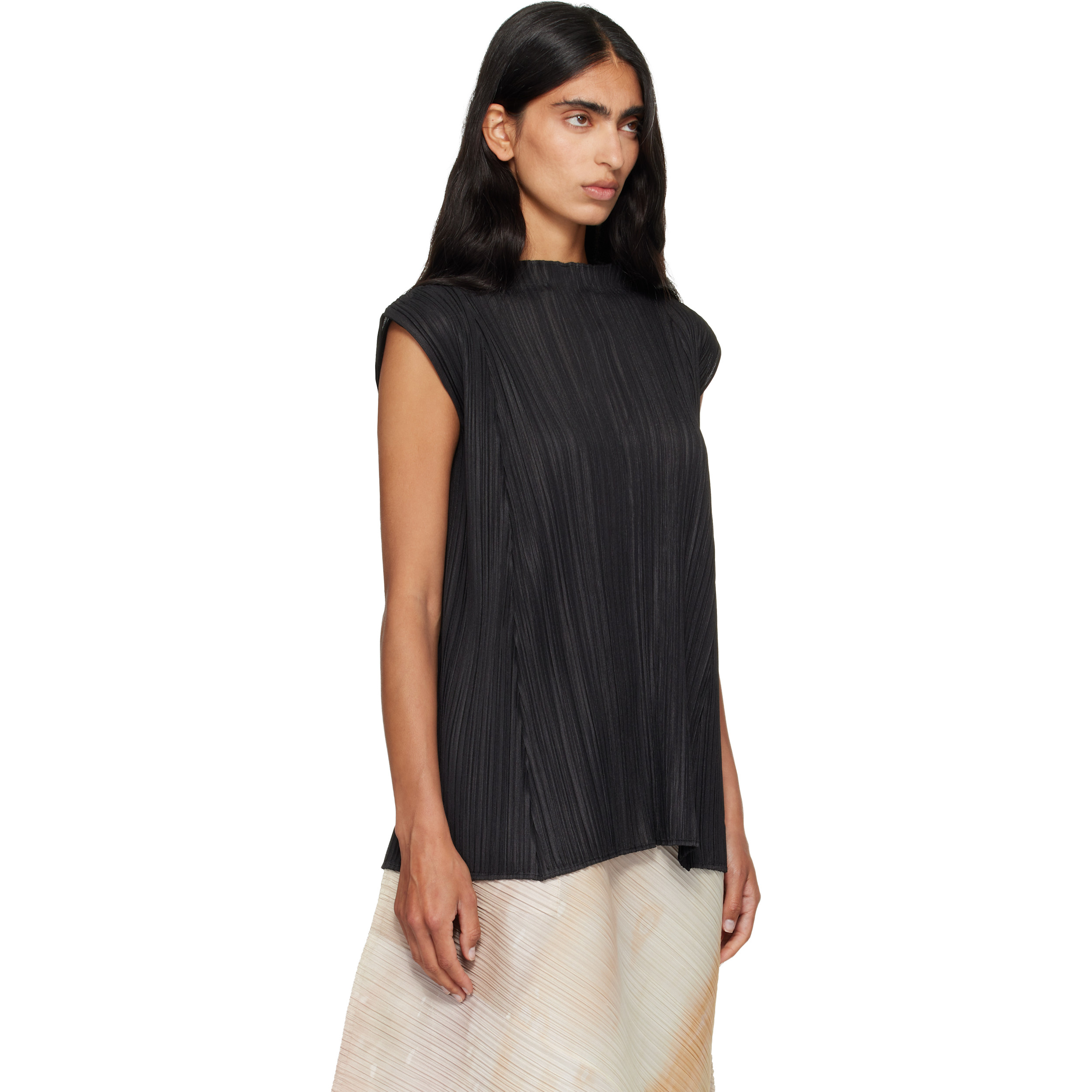Black Mellow Pleats Top
