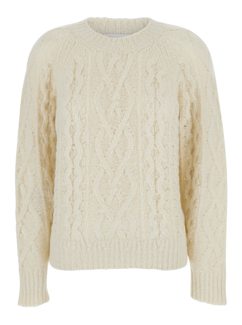 White Knitted Crew Neck Sweater