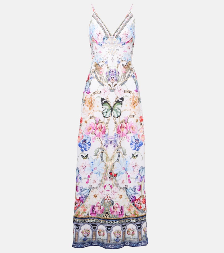 Crystal-embellished linen slip dress