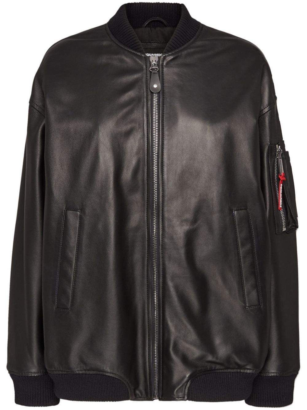 Zip-up leather bomber jacket - Black