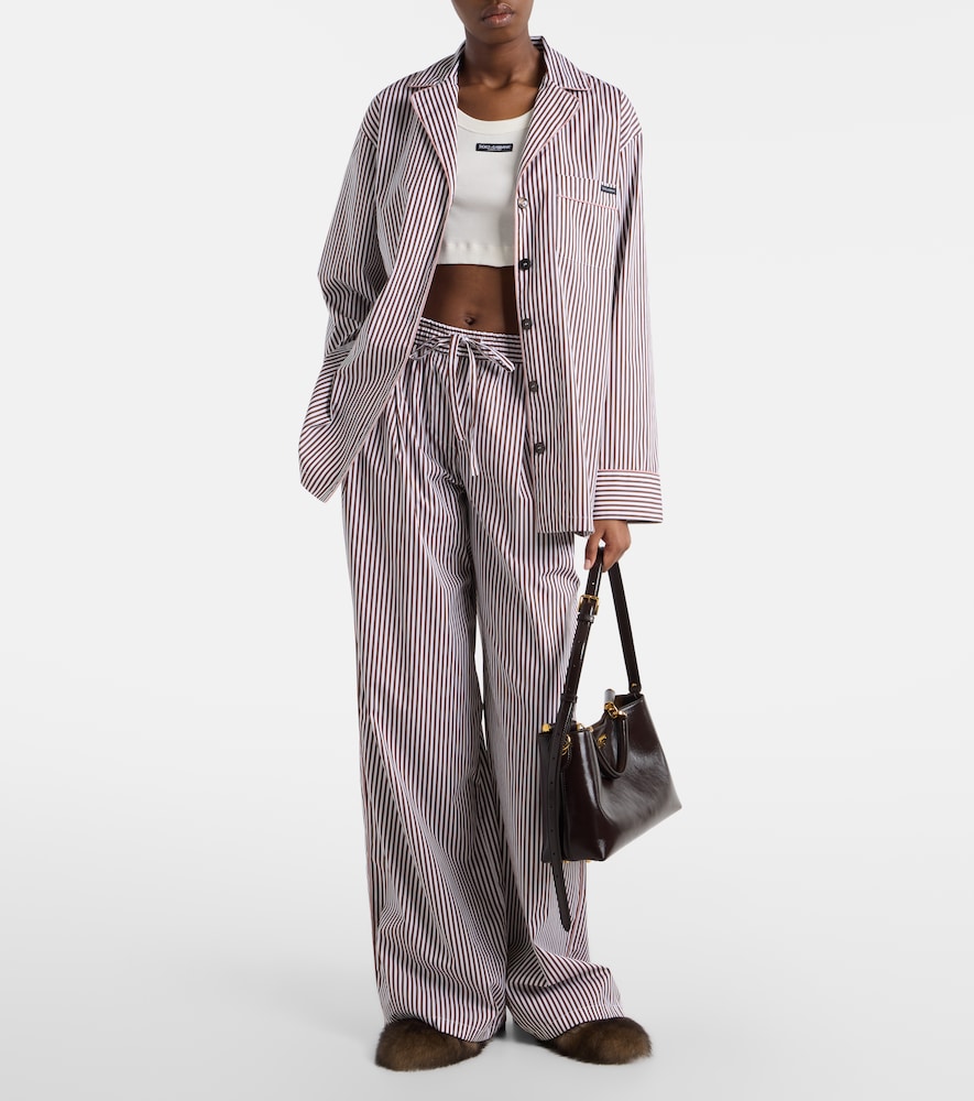 Striped cotton and silk wide-leg pants
