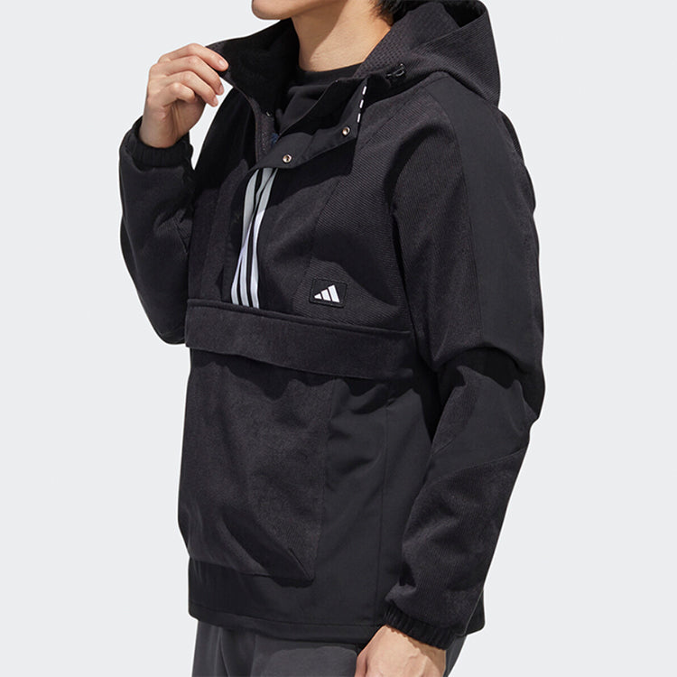 Half-zipped Hooded Windproof Sports Woven Jacket Men's Black