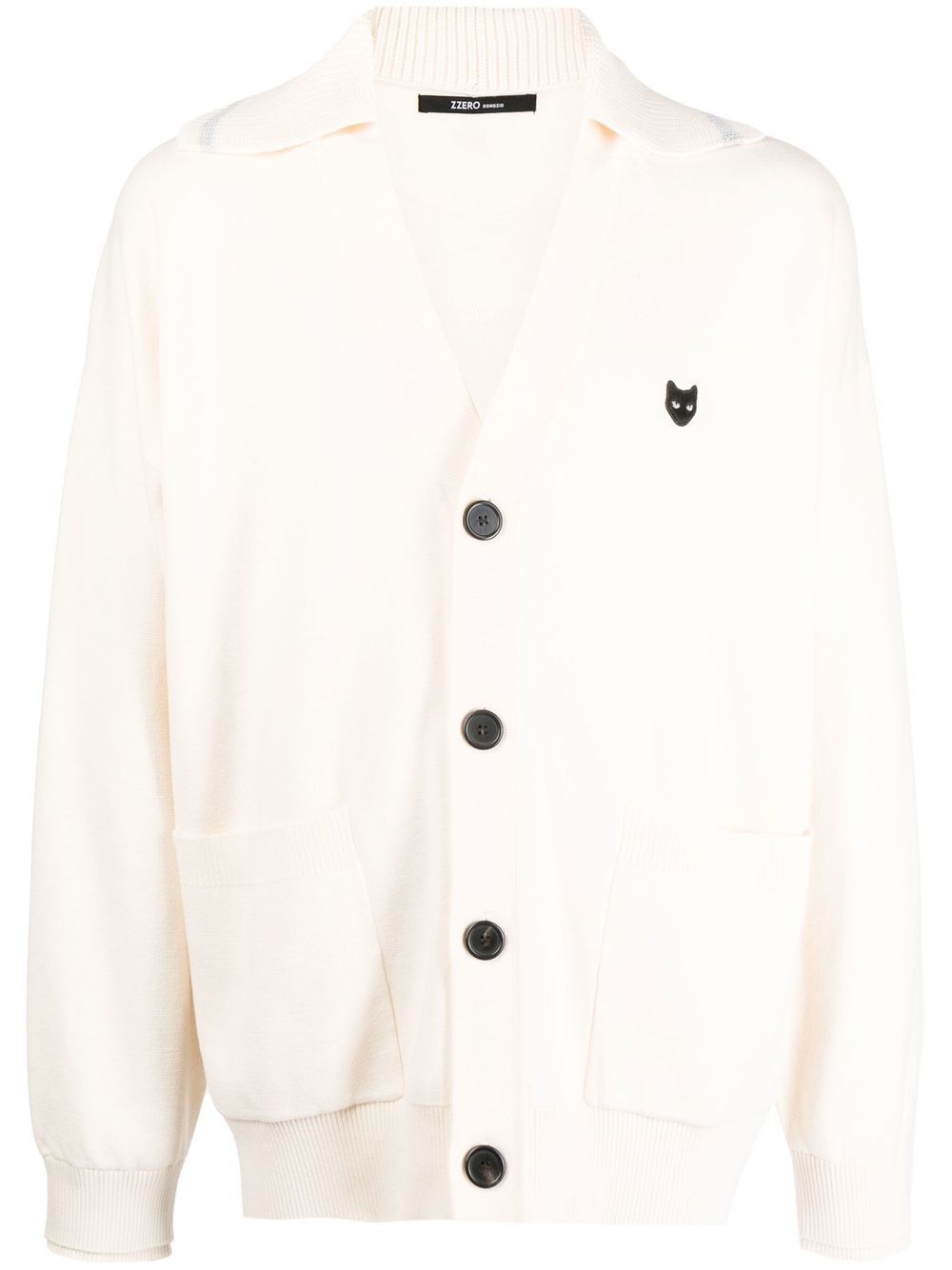 V-neck logo-patch cardigan - Neutrals