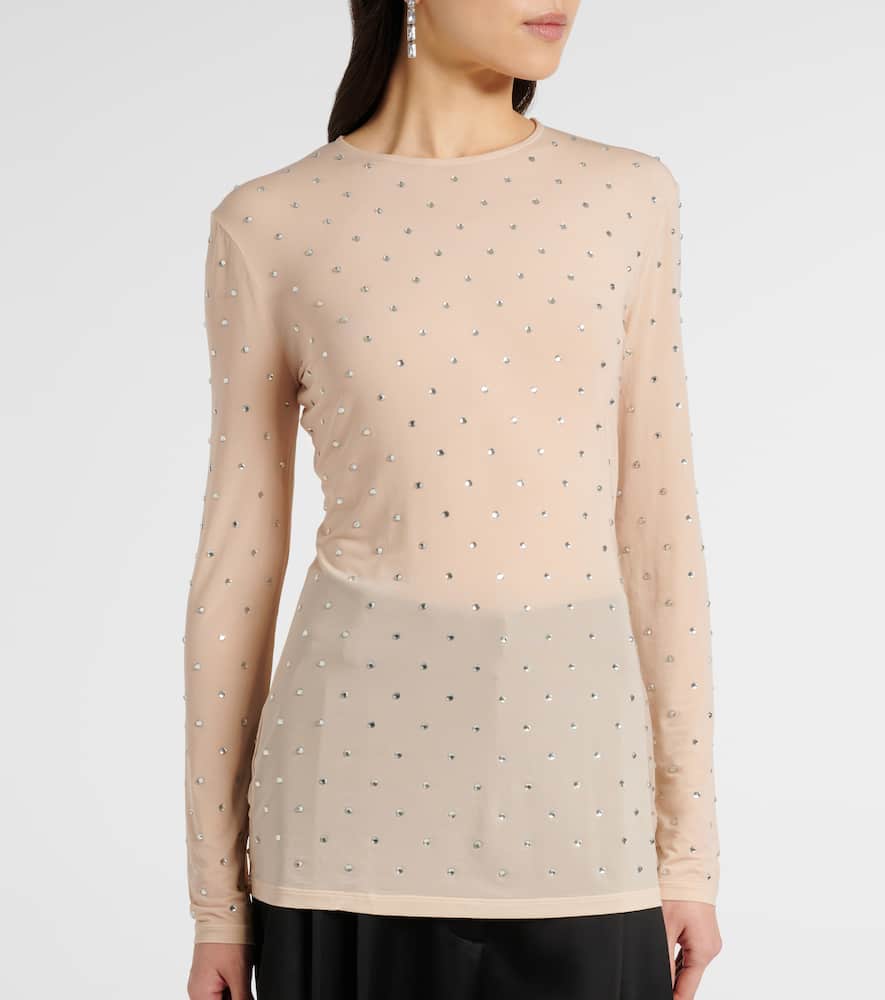 Crystal-embellished semi-sheer top