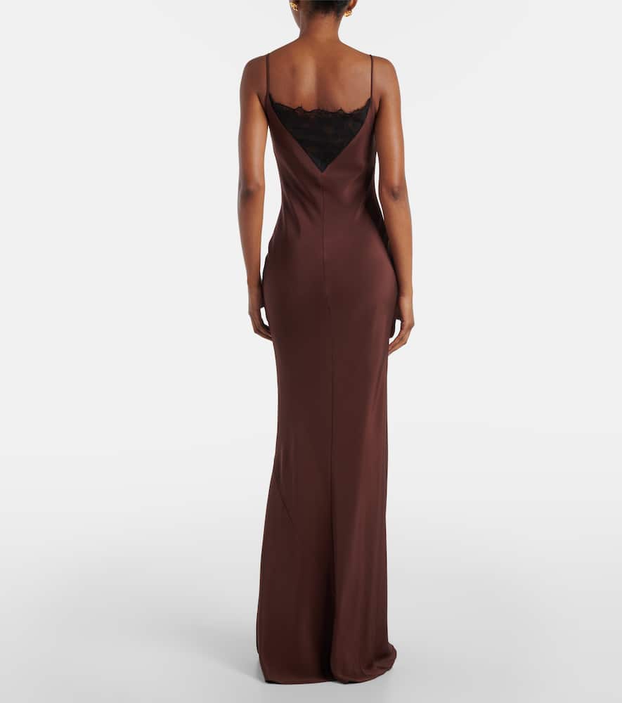 Lace-trimmed silk satin gown