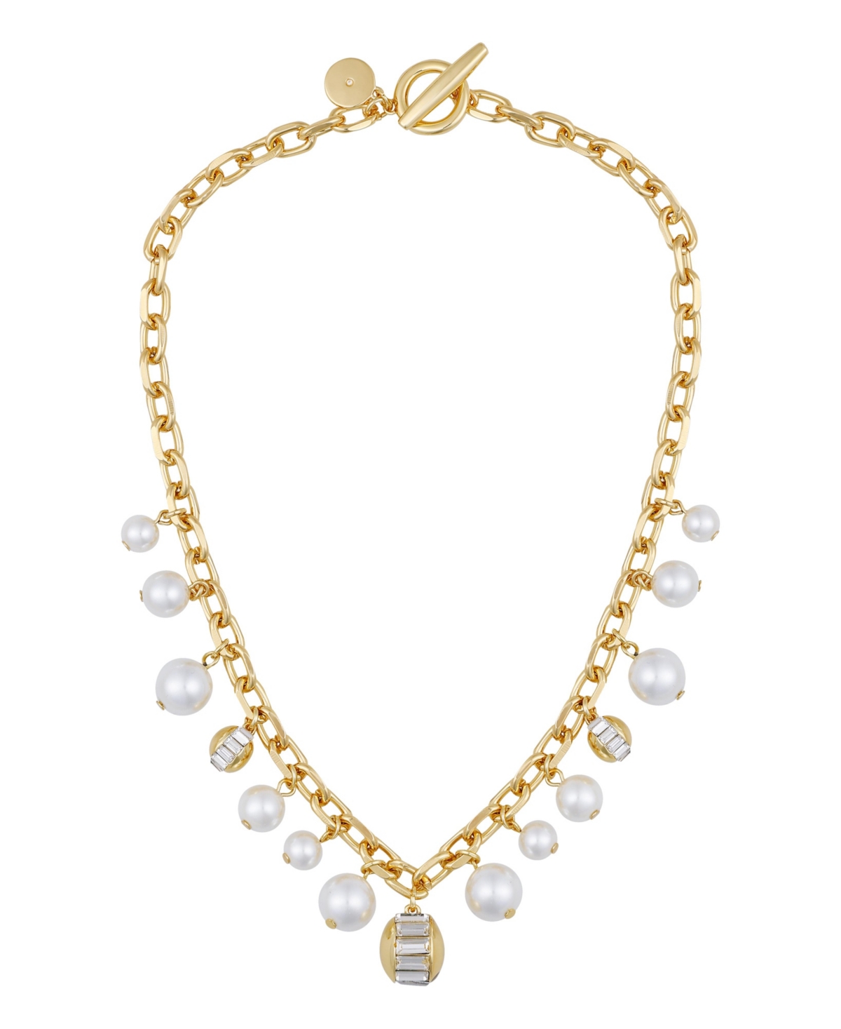 Cultivated Pearl Chain Link Toggle Necklace - Gold Tone Plated