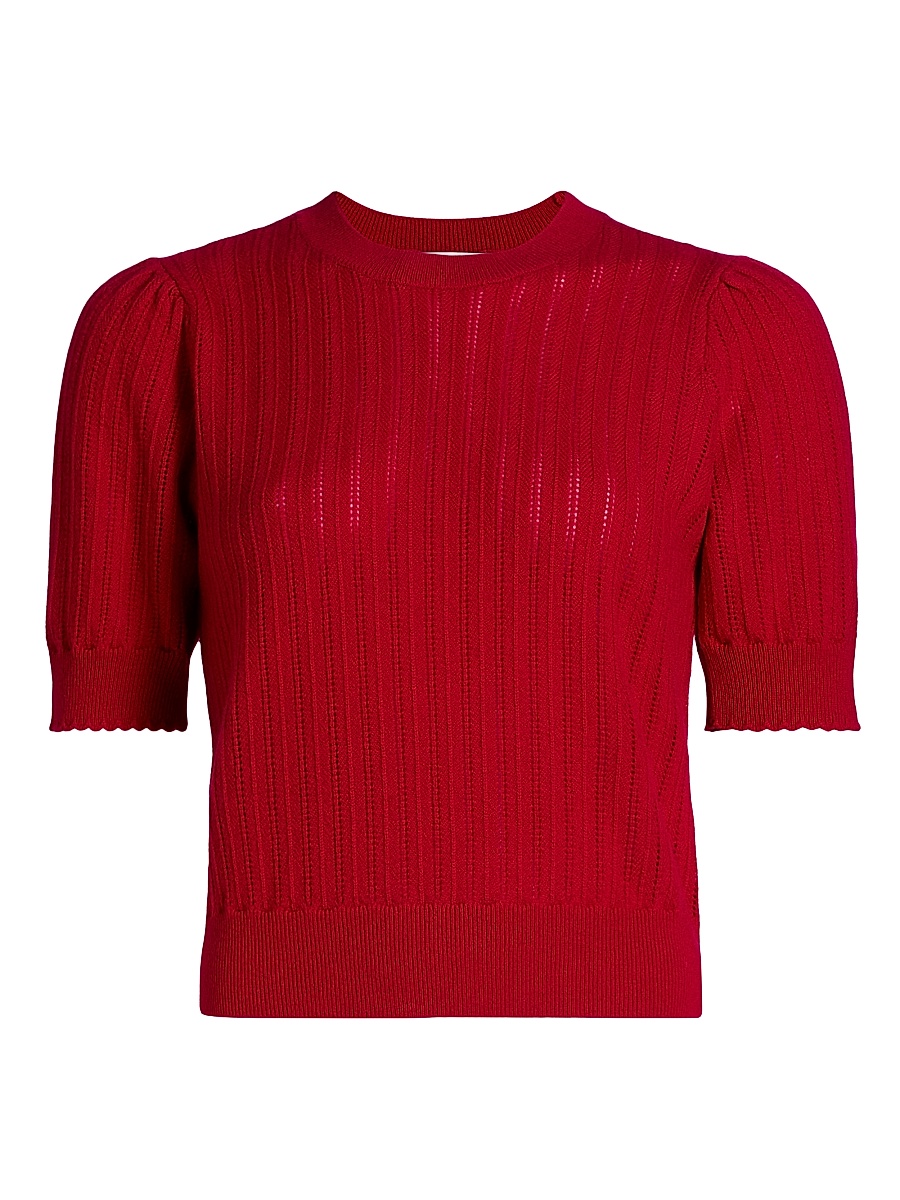 Women's Ladder Pointelle Cashmere Short-Sleeve Sweater - Raspberry