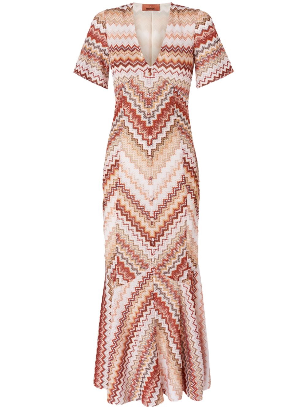 Serrated zigzag-pattern maxi dress - Brown