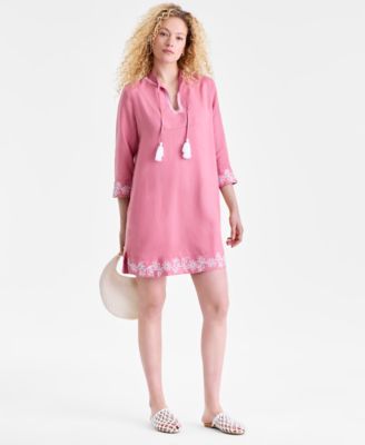 Womens 100 Linen Embroidered Dress Macys Exclusive