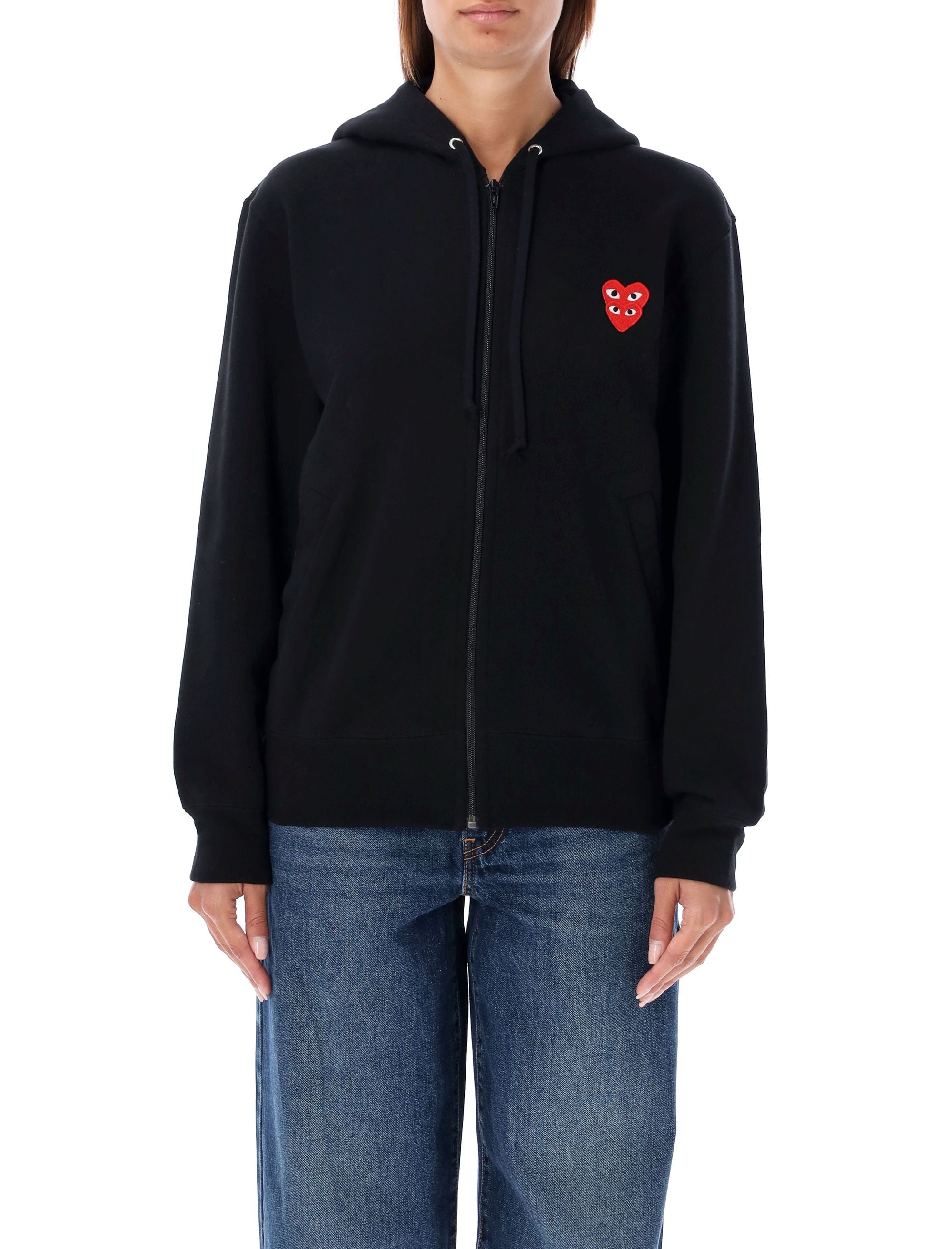 Hooded Sweatshirt with Double Red Heart