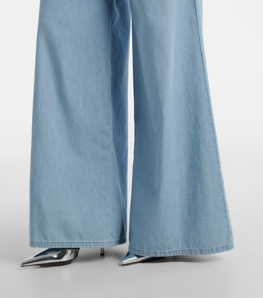 Embellished floral-appliqué wide-leg jeans