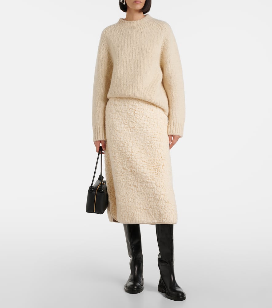 Cotton fleece midi skirt