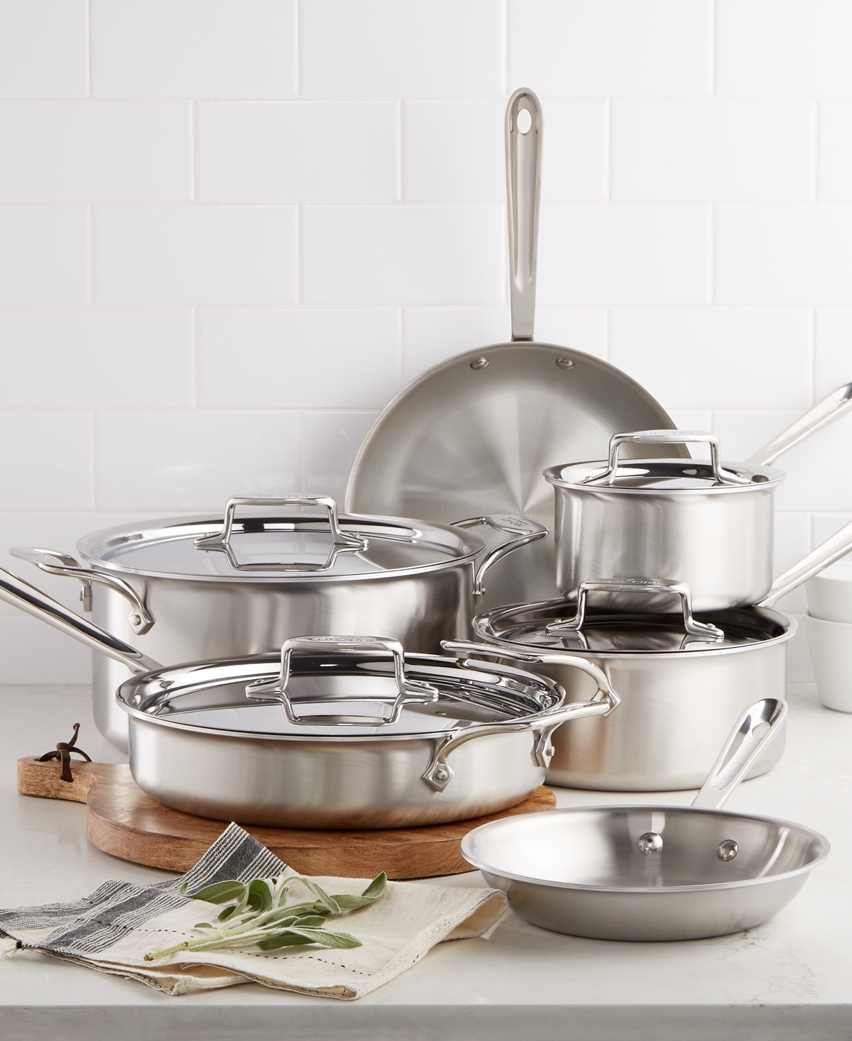 D5 Brushed Stainless Steel Cookware Set, 10 Piece Set