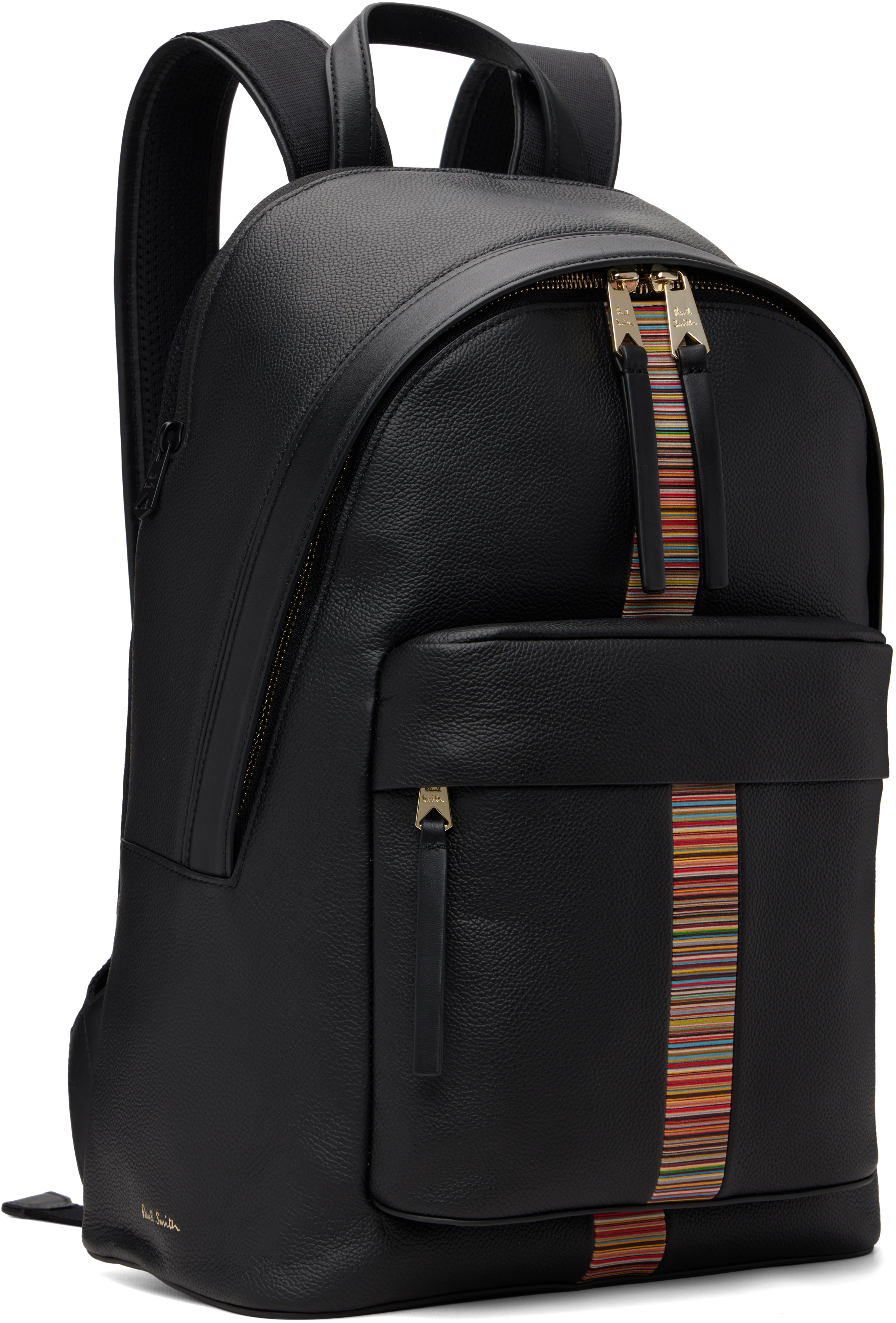 Black Leather 'Signature Stripe' Trim Backpack