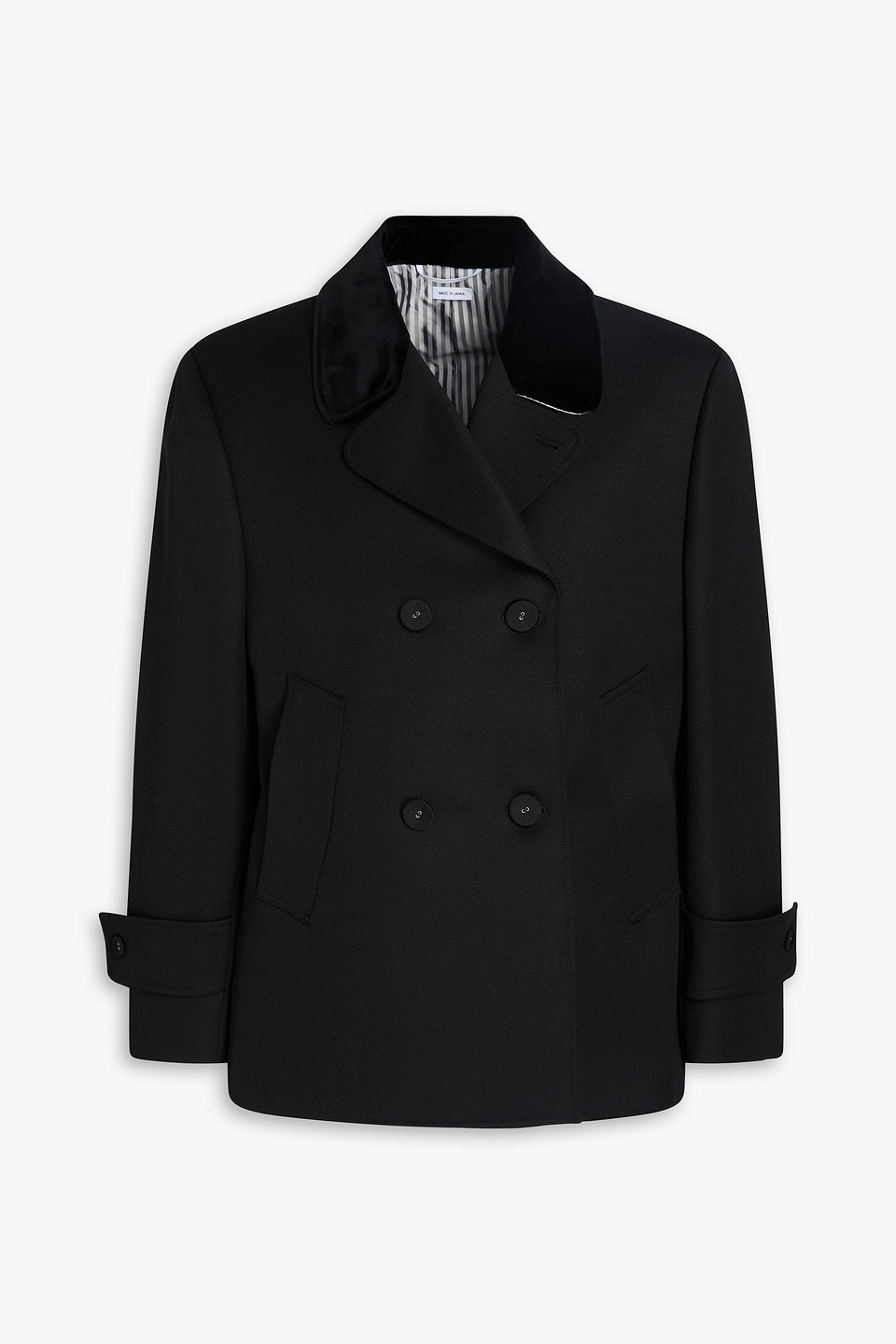 Double-breasted wool-twill blazer - Black - 4