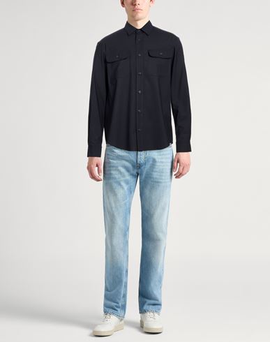 Man Shirt Midnight blue Size L Polyester, Wool, Elastane