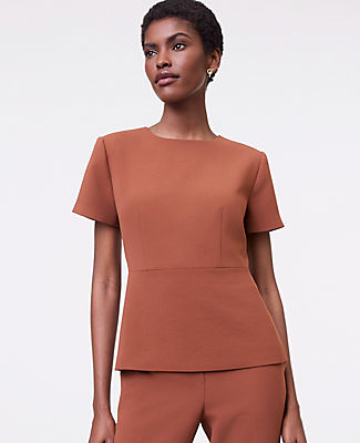 Ann Taylor The Petite Crew Neck Peplum Top in Textured Crepe