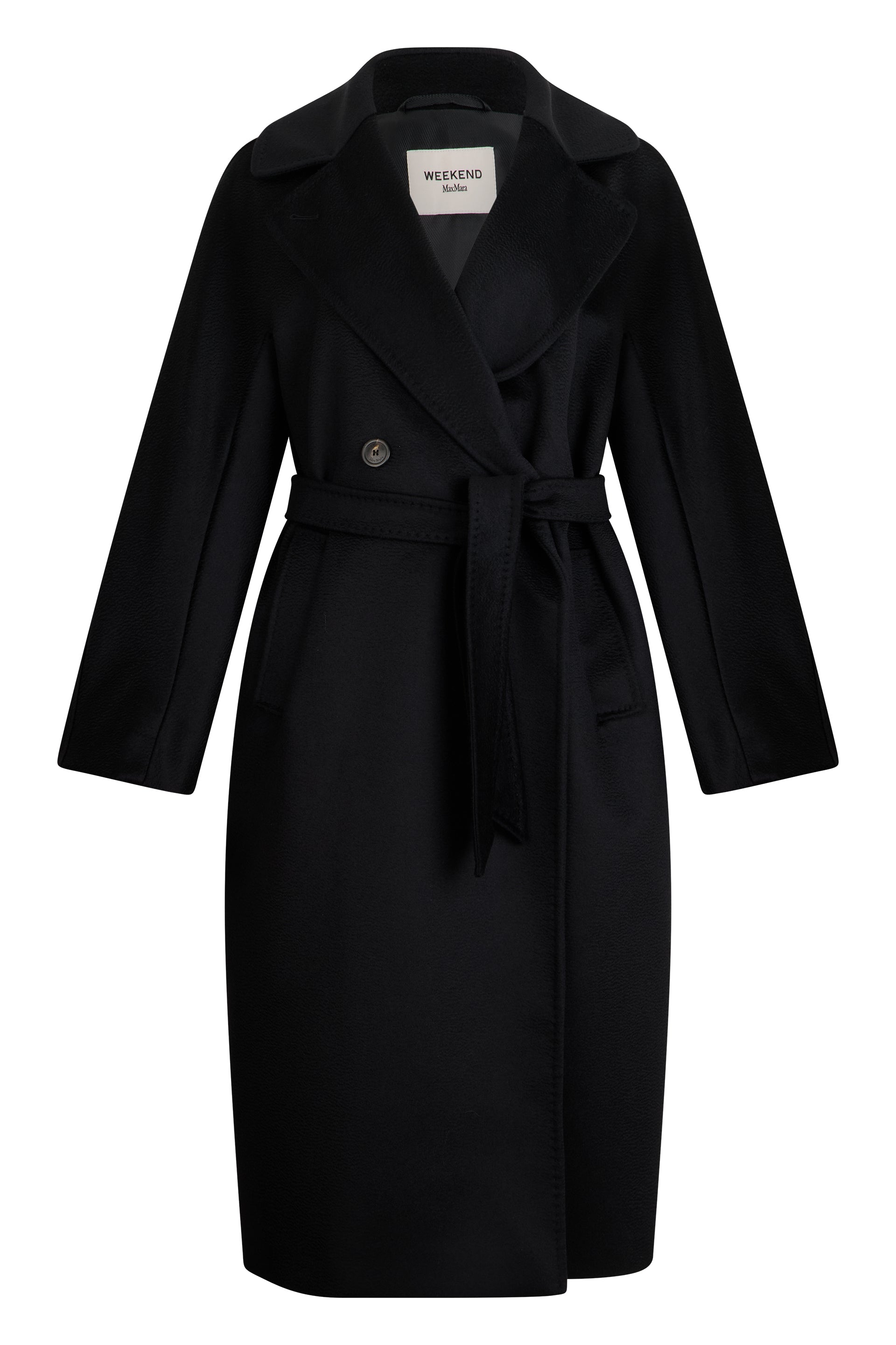Long Double-Breasted Wool Coat with Waist Belt