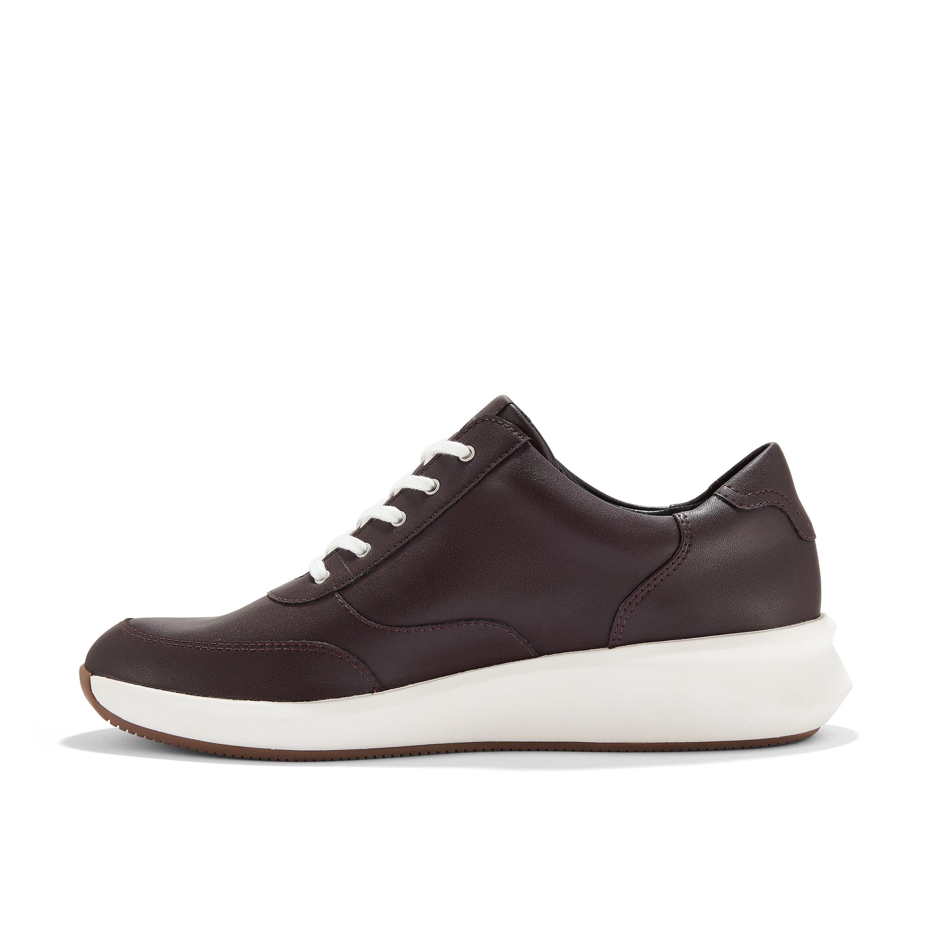 Clarks Women's Un Rio Zip Burgundy Leather Trainers in Red | : 5/Standard Fit