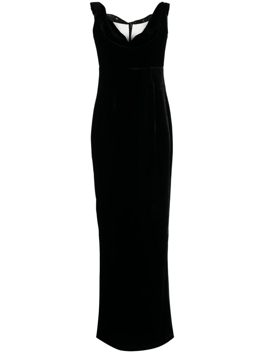 Cowl-neck velvet-effect midi dress - Black
