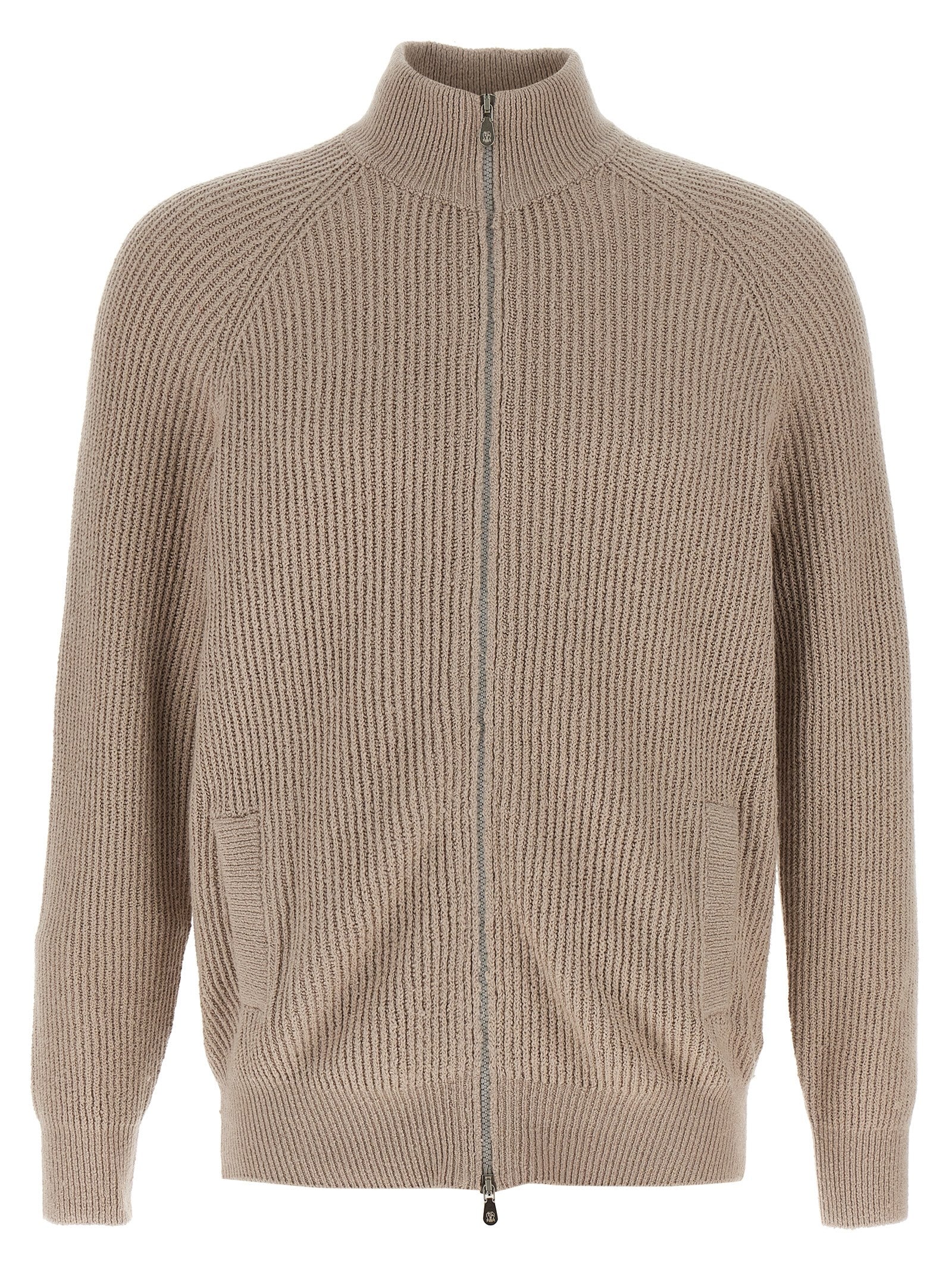 Ribbed Cotton Cardigan — Beige