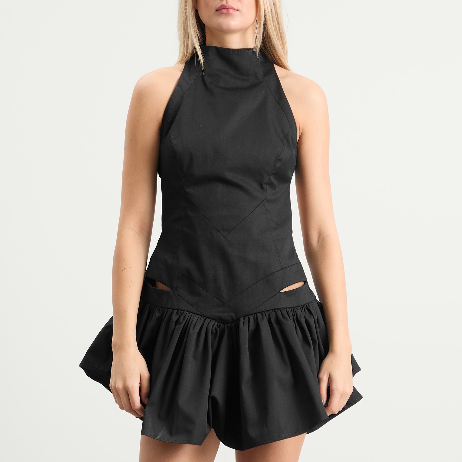 Women's High Neck Backless Mini Dress Black