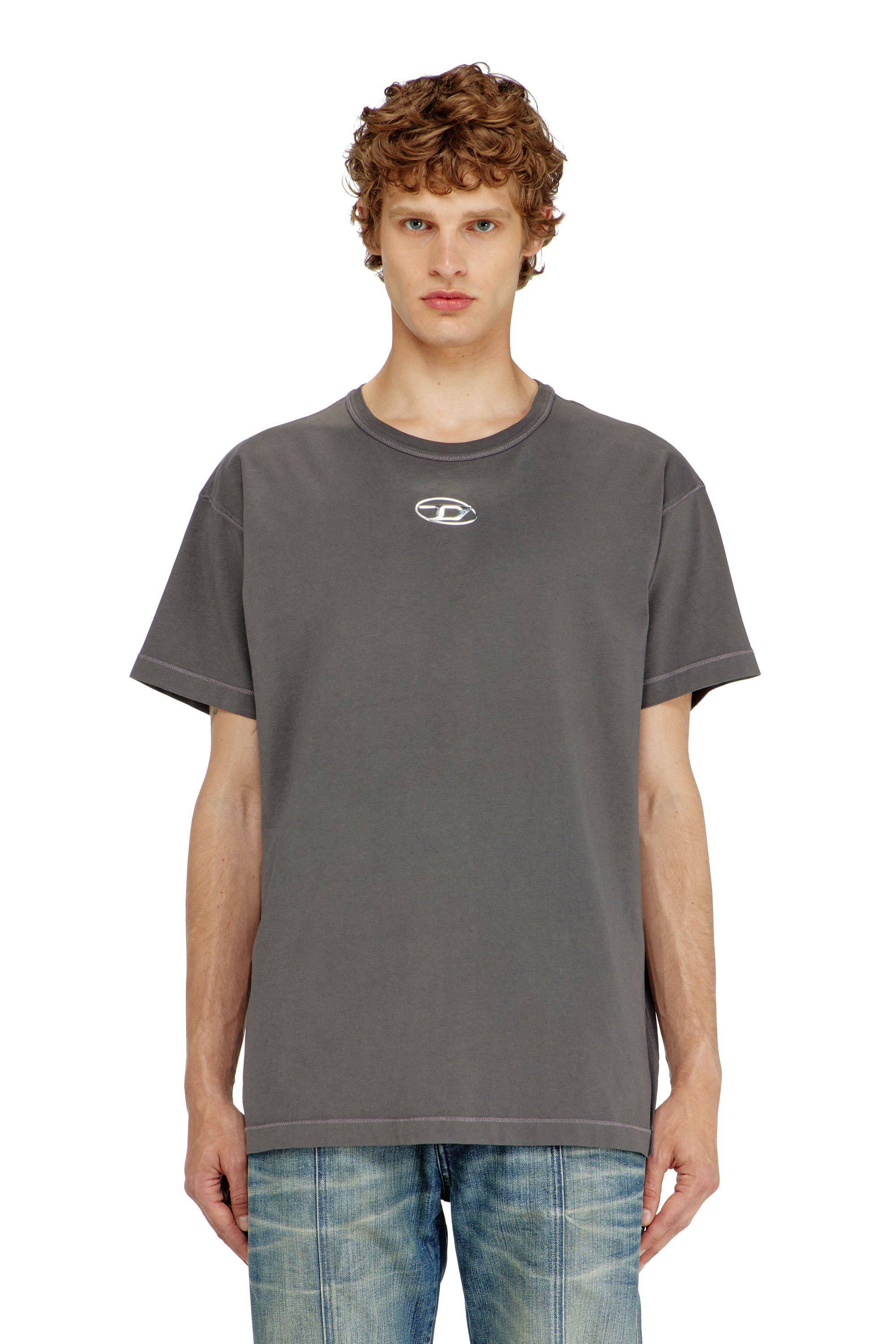 Light cotton T-shirt with metallic Oval D logo - T-Shirts - Man - Grey