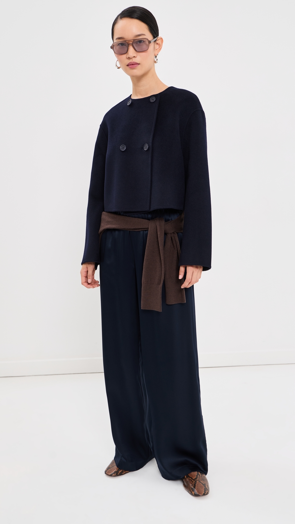 Floren Cropped Double Breasted Jacket Midnight Navy