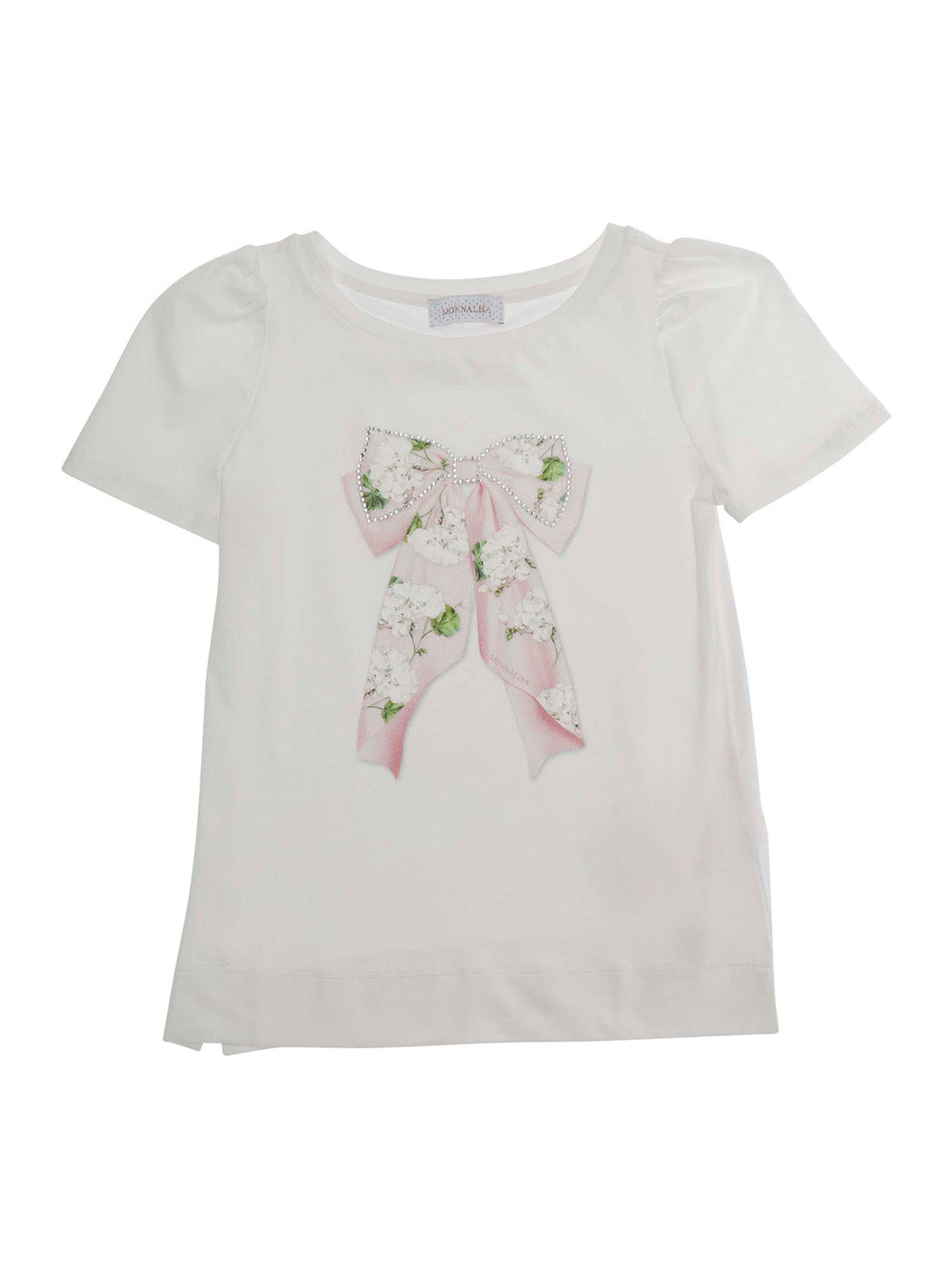Rhinestone-Embellished Crew Neck T-Shirt — White
